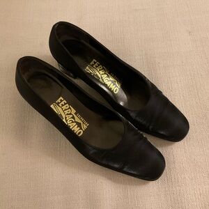 Salvatore Ferragamo Black Leather Heels-Vintage